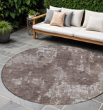8' Brown And Ivory Round Abstract Washable Indoor Outdoor Area Rug