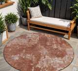 8' Copper And Ivory Round Abstract Washable Indoor Outdoor Area Rug
