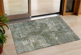 3' X 5' Fern Green And Beige Abstract Washable Indoor Outdoor Area Rug