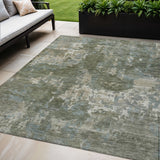 5' X 8' Fern Green And Beige Abstract Washable Indoor Outdoor Area Rug