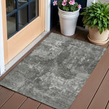 3' X 5' Pewter And Ivory Abstract Washable Indoor Outdoor Area Rug