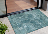 3' X 5' Teal Blue And Aqua Abstract Washable Indoor Outdoor Area Rug