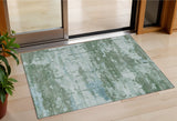 3' X 5' Artichoke Green And Ivory Abstract Washable Indoor Outdoor Area Rug