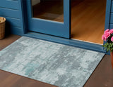 3' X 5' Aqua And Ivory Abstract Washable Indoor Outdoor Area Rug