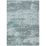 5' X 8' Aqua And Ivory Abstract Washable Indoor Outdoor Area Rug