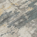 5' X 8' Artichoke Green Gold And Ivory Abstract Washable Indoor Outdoor Area Rug