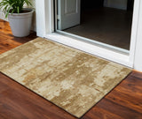 3' X 5' Brown And Beige Abstract Washable Indoor Outdoor Area Rug