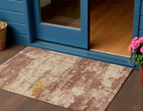 3' X 5' Rust And Beige Abstract Washable Indoor Outdoor Area Rug