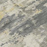 5' X 8' Pewter Ivory And Gold Abstract Washable Indoor Outdoor Area Rug