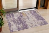 3' X 5' Plum Ivory And Gold Abstract Washable Indoor Outdoor Area Rug