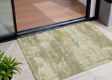 3' X 5' Sage Ivory And Gold Abstract Washable Indoor Outdoor Area Rug