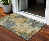 3' X 5' Beige Blue And Gray Abstract Washable Indoor Outdoor Area Rug