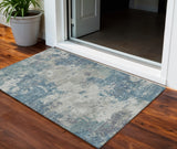 3' X 5' Denim Blue And Gray Abstract Washable Indoor Outdoor Area Rug