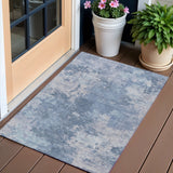 3' X 5' Blue And Ivory Abstract Washable Indoor Outdoor Area Rug