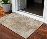 3' X 5' Brown And Beige Abstract Washable Indoor Outdoor Area Rug