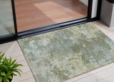 3' X 5' Fern Green And Beige Abstract Washable Indoor Outdoor Area Rug