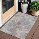 3' X 5' Taupe And Beige Abstract Washable Indoor Outdoor Area Rug