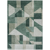 5' X 8' Sage And Ivory Geometric Washable Indoor Outdoor Area Rug