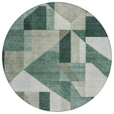 8' Sage And Ivory Round Geometric Washable Indoor Outdoor Area Rug