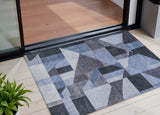 3' X 5' Blue And Ivory Geometric Washable Indoor Outdoor Area Rug
