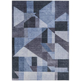 5' X 8' Blue And Ivory Geometric Washable Indoor Outdoor Area Rug