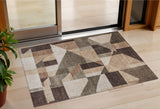 3' X 5' Brown And Beige Geometric Washable Indoor Outdoor Area Rug