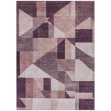 5' X 8' Eggplant And Ivory Geometric Washable Indoor Outdoor Area Rug