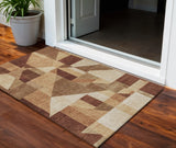 3' X 5' Rust And Beige Geometric Washable Indoor Outdoor Area Rug