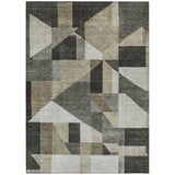 5' X 8' Pewter And Ivory Geometric Washable Indoor Outdoor Area Rug
