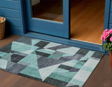 3' X 5' Teal Blue And Gray Geometric Washable Indoor Outdoor Area Rug