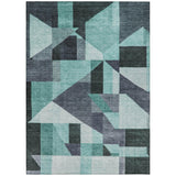 5' X 8' Teal Blue And Gray Geometric Washable Indoor Outdoor Area Rug