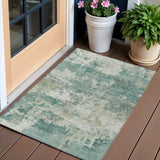 3' X 5' Artichoke Green And Ivory Abstract Washable Indoor Outdoor Area Rug
