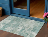 3' X 5' Aqua And Ivory Abstract Washable Indoor Outdoor Area Rug