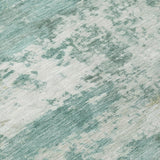 5' X 8' Aqua And Ivory Abstract Washable Indoor Outdoor Area Rug