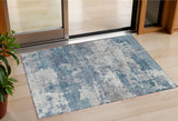 3' X 5' Blue And Ivory Abstract Washable Indoor Outdoor Area Rug
