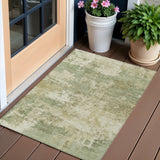 3' X 5' Lime Green And Beige Abstract Washable Indoor Outdoor Area Rug