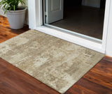 3' X 5' Khaki And Beige Abstract Washable Indoor Outdoor Area Rug
