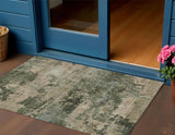 3' X 5' Olive Green And Beige Abstract Washable Indoor Outdoor Area Rug