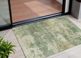 3' X 5' Sage And Beige Abstract Washable Indoor Outdoor Area Rug