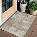 3' X 5' Taupe And Beige Abstract Washable Indoor Outdoor Area Rug