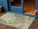 3' X 5' Artichoke Green Gold And Ivory Abstract Washable Indoor Outdoor Area Rug