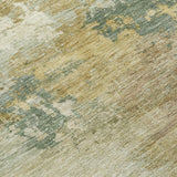 5' X 8' Artichoke Green Gold And Ivory Abstract Washable Indoor Outdoor Area Rug