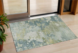 3' X 5' Aqua And Green Abstract Washable Indoor Outdoor Area Rug