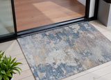 3' X 5' Blue And Beige Abstract Washable Indoor Outdoor Area Rug
