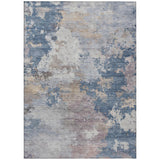 5' X 8' Blue And Beige Abstract Washable Indoor Outdoor Area Rug