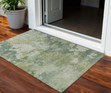 3' X 5' Fern Green And Ivory Abstract Washable Indoor Outdoor Area Rug