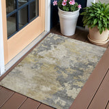 3' X 5' Gray And Gold Abstract Washable Indoor Outdoor Area Rug