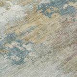 3' X 5' Teal Blue And Gold Abstract Washable Indoor Outdoor Area Rug