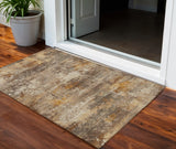 3' X 5' Rust And Beige Abstract Washable Indoor Outdoor Area Rug