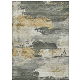 3' X 5' Artichoke Green Gold And Ivory Abstract Washable Indoor Outdoor Area Rug